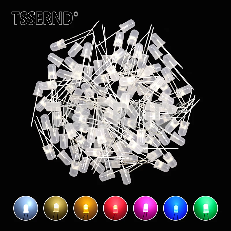 1000pcs 5mm LED Diode F5 Assorted Kit White Green Red Blue Yellow Orange Pink Purple Warm White DIY Light Emitting Diode