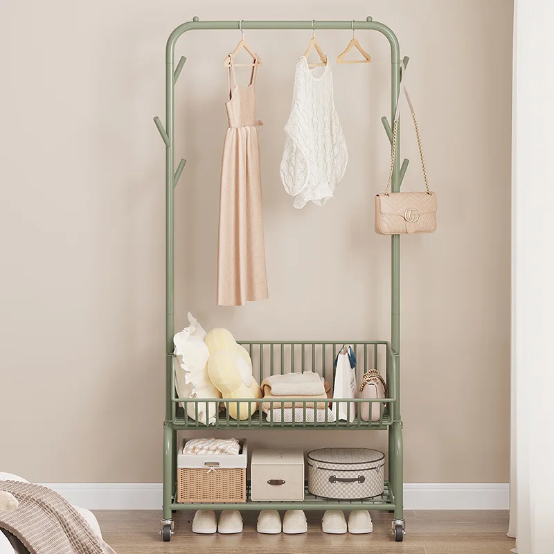 Bedroom hanger floor vertical steel pipe thickened bold hats bag storage rack with wheels  wind high value