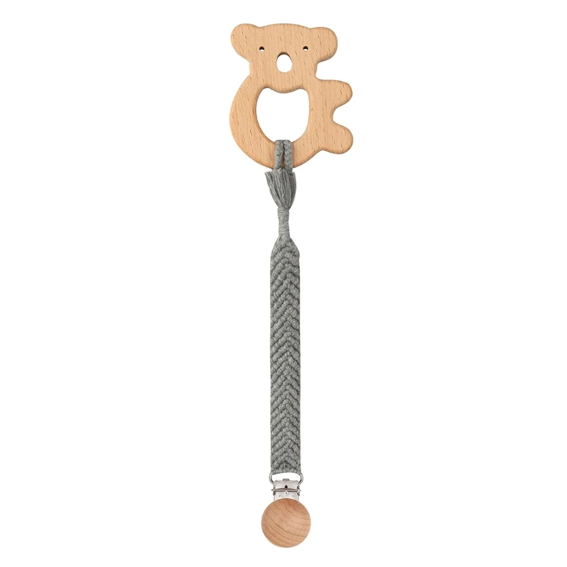 

B2EB 1 Set Baby Newborn Wooden Ring Teether+Pacifier Clip Chain Holder Rattle