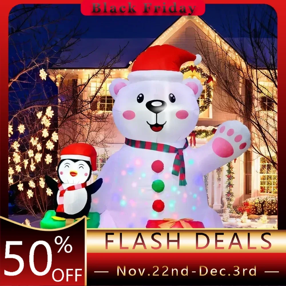 6Ft Christmas Inflatables Outdoor Decorations, LED Light Up Polar Bear and Penguin Inflatable Christmas Blow Up Yard Decorations