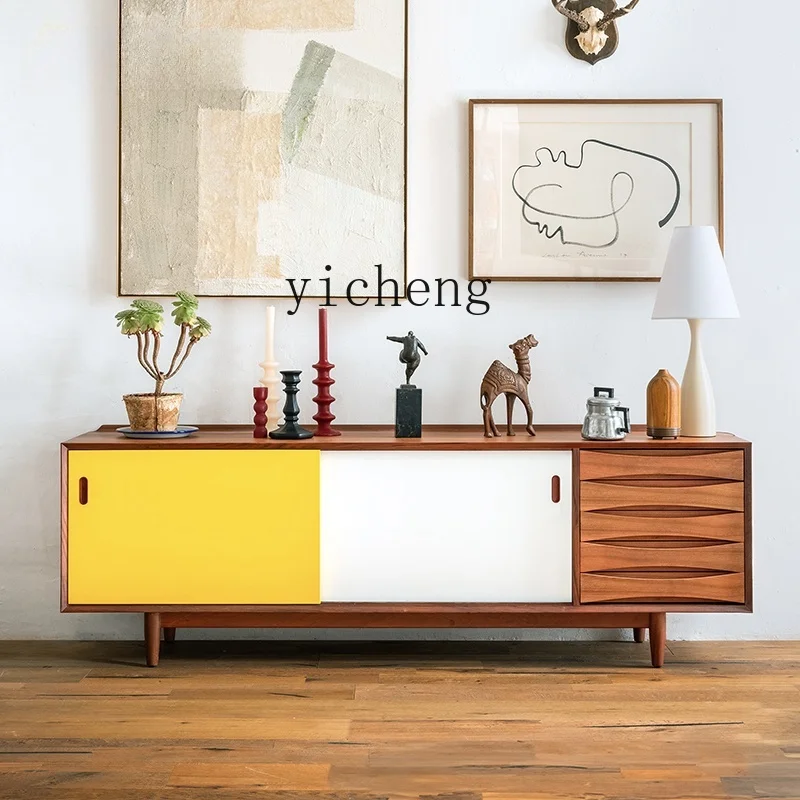 Tqh Light Luxury and Simplicity Living Room Floor Cabinet Side Cabinet Nordic Modern Solid Wood Retro Entrance Cabinet