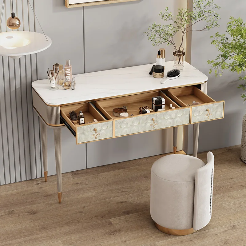 

*/-Solid Wood Dresser Bedroom High-end Solid Wood Rock Slab Shell With Mirror Makeup Table