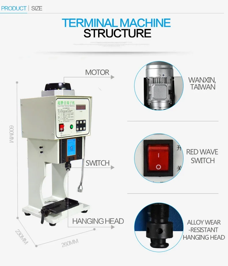 desk top crimping machine 2T semi-automatic ultra-quiet terminal connector crimping machine with end feeding applicator