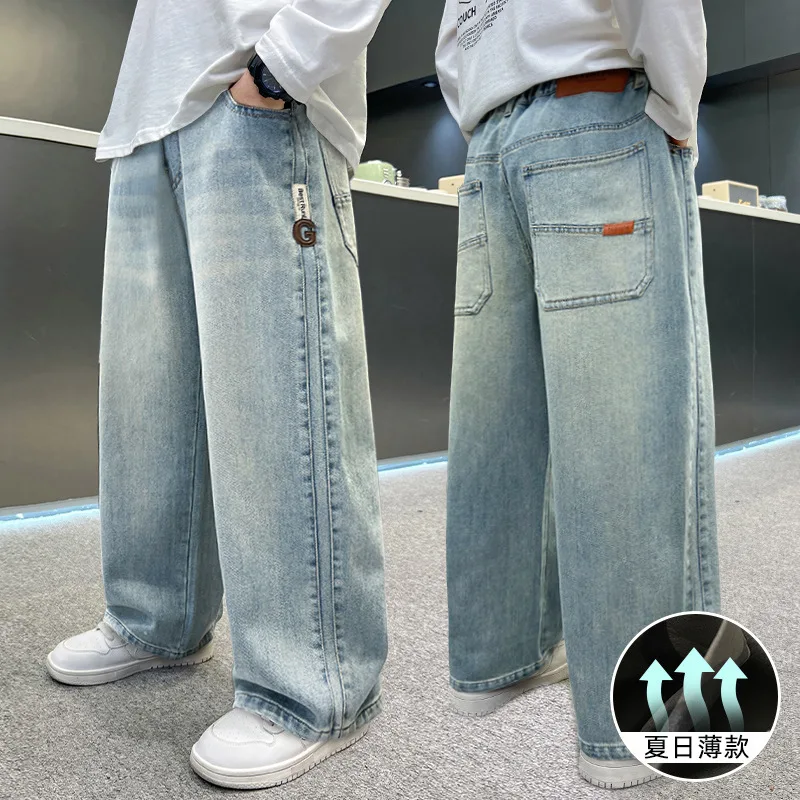 Jungen Jeans Frühling Sommer Dünne Gerade Lose Breite Bein Denim Hosen Kinder Hosen Mückenschutz Trendy Kinder Kleidung