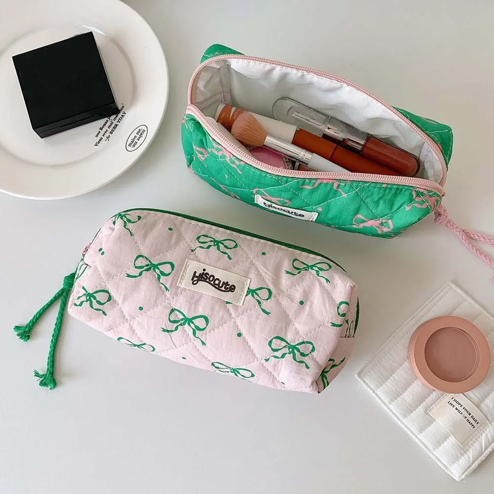 Bowknot Bow Stationery Bag Pink/Green Desktop Storage Korean Style Pencil Case Ins Style Large Capacity Bow Pencil Pouch Office