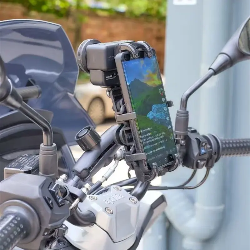 Suporte para telefone para motocicleta guiador de bicicleta 360 °   Suporte móvel giratório para espelho retrovisor GPS E-Bike Suporte para celular de alumínio