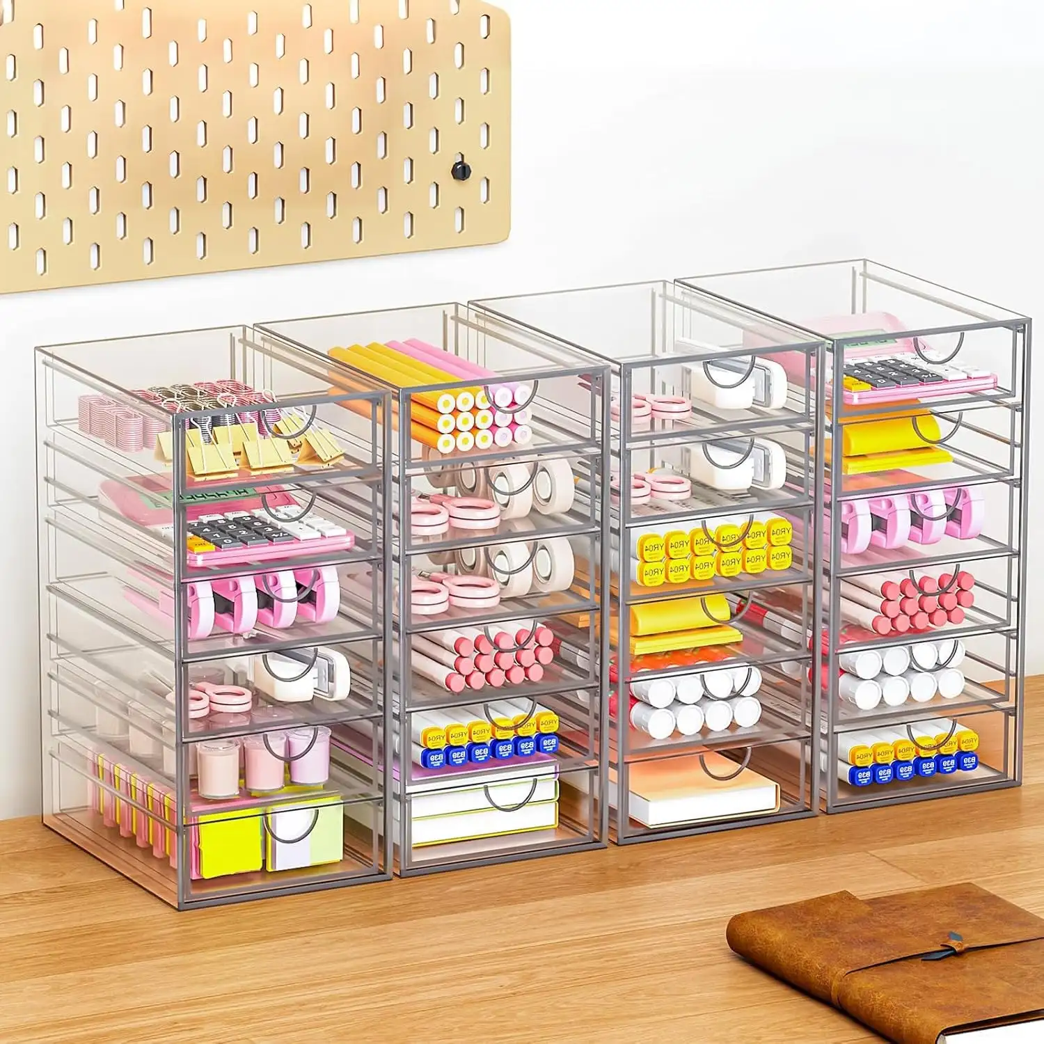 16 Drawers Acrylic Makeup Organizer, 4 Set Clear Desk Storage Drawers, Dustproof Desktop Organizer for Office Supplies, Jewelry, Pens & Cosmetics, Countertop