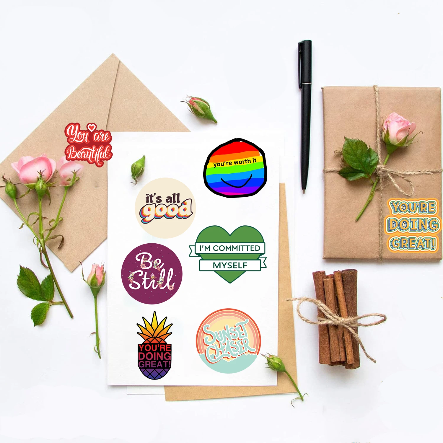 50PCS English Phrases Sticker Notebook Creative Skateboard Phone DIY Laptop Luggage Phone Motorcycle Landscape Guitar Decal ﻿