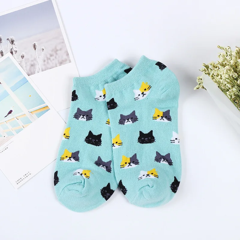 5 pares nuevos calcetines tobilleros de algodón para mujer lindo gato colorido calcetines divertidos Casual Animal fruta pastel calcetines de dibujos animados para niñas