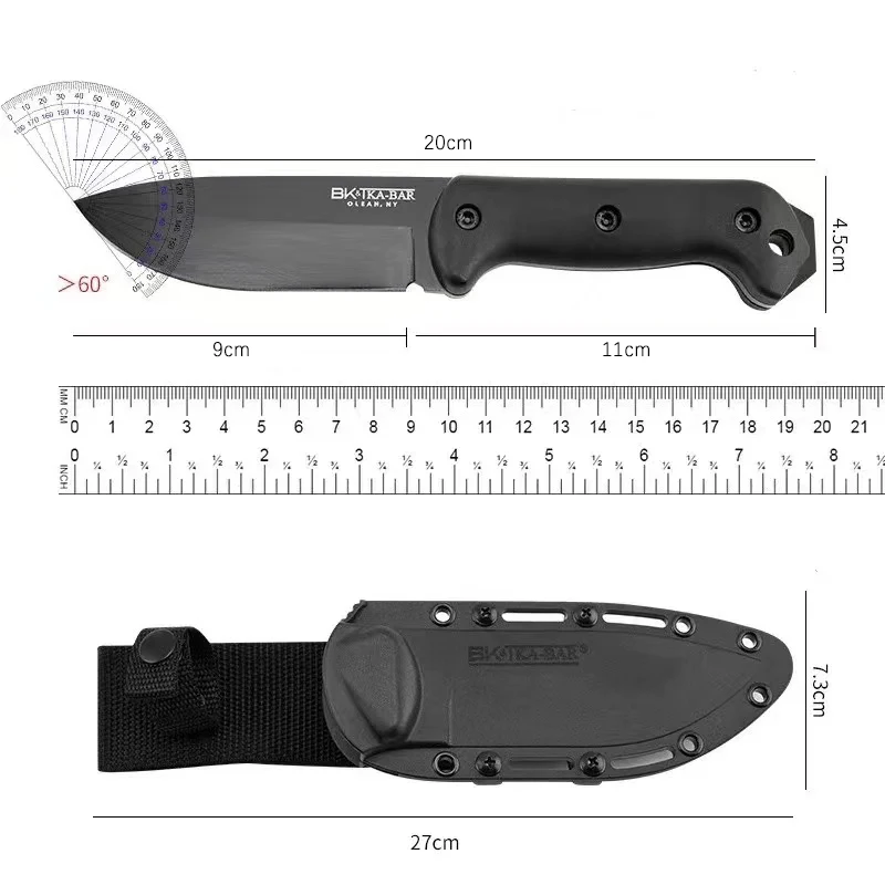 Us (BK-2) 1095 High carbon steel Tactical Knife +Kydex sheath, High hardness jungle hunting knife, North American survival knife