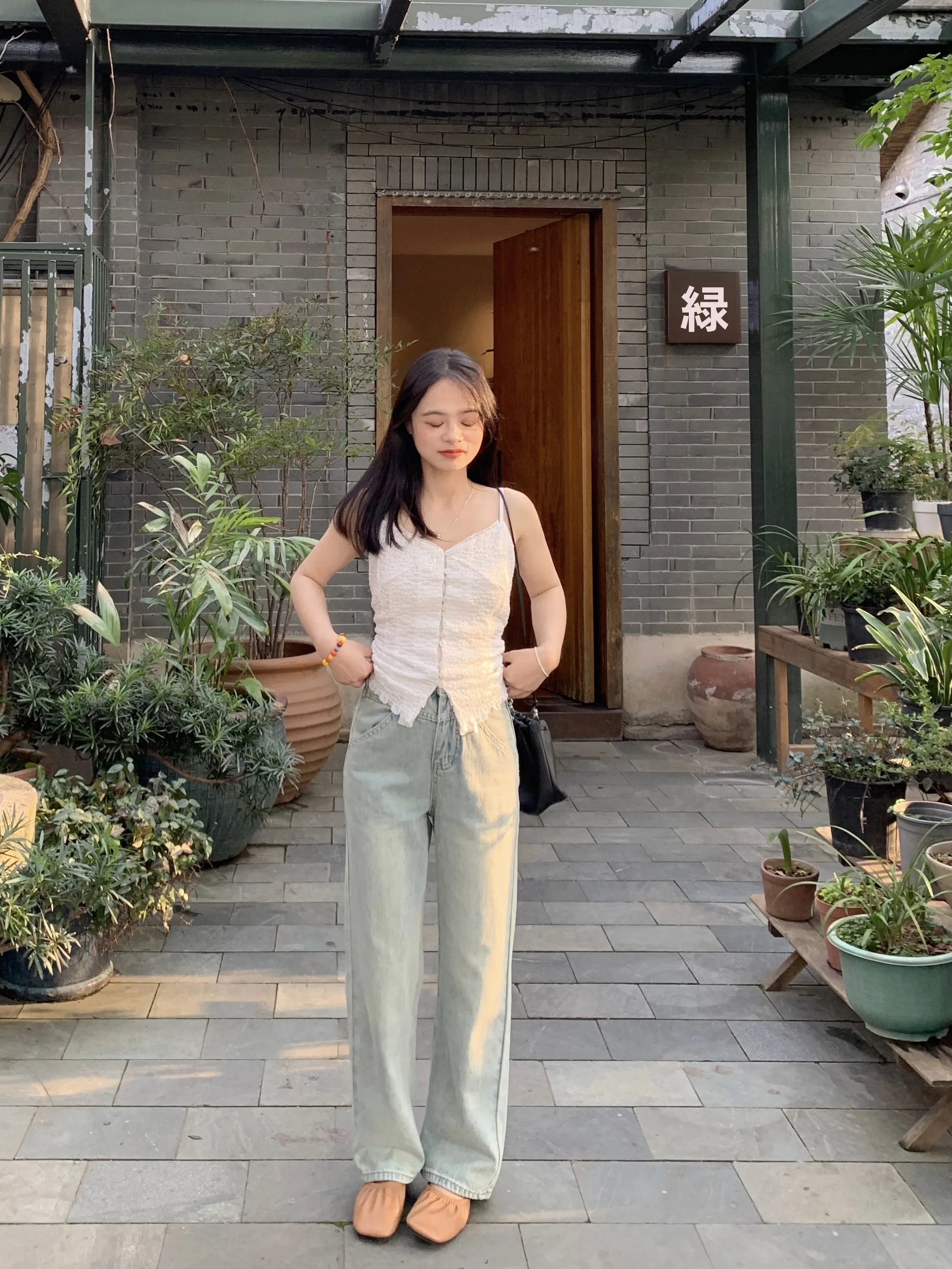 

Small Size Light Blue High Waist Straight Leg Jeans XXS PERRY Commuter Sle Loose Fit Long Pants Button Closure