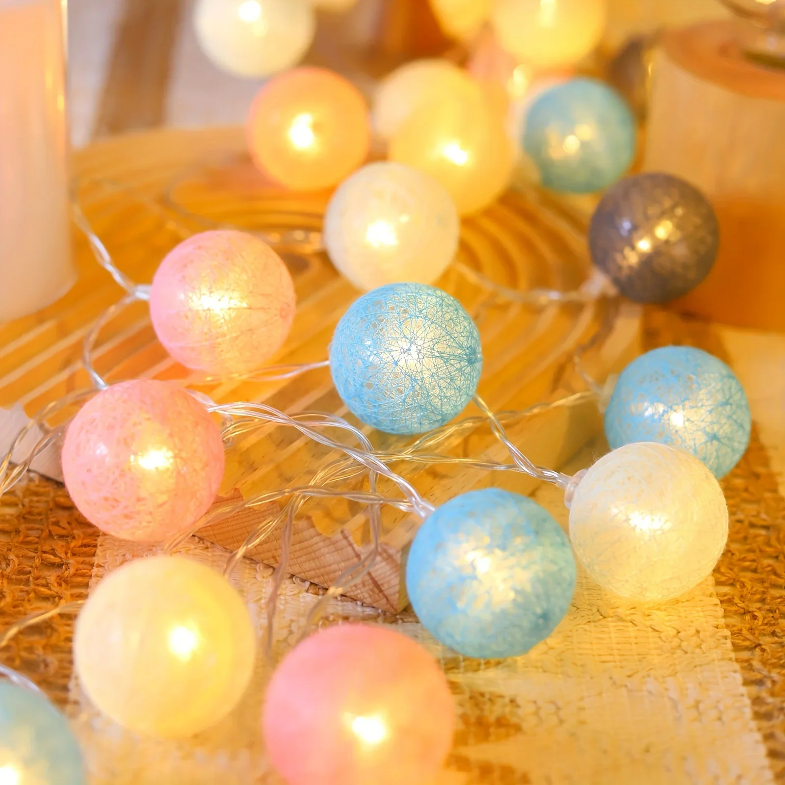 LED Cotton Ball Fairy String Lights Outdoor Garden Xmas Party Rattan Balls Lighting Strings Christmas Holiday Decor Garland Lamp