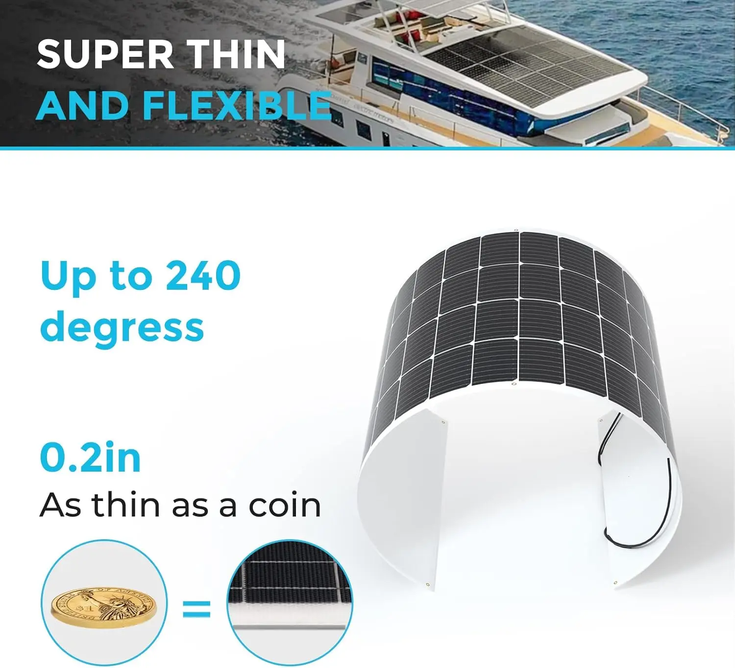 Renogy Solar Panel 200W 12V Lightweight Monocrystalline Semi-Flexible Bendable Mono Off-Grid Charger for Marine RV Cabin Van