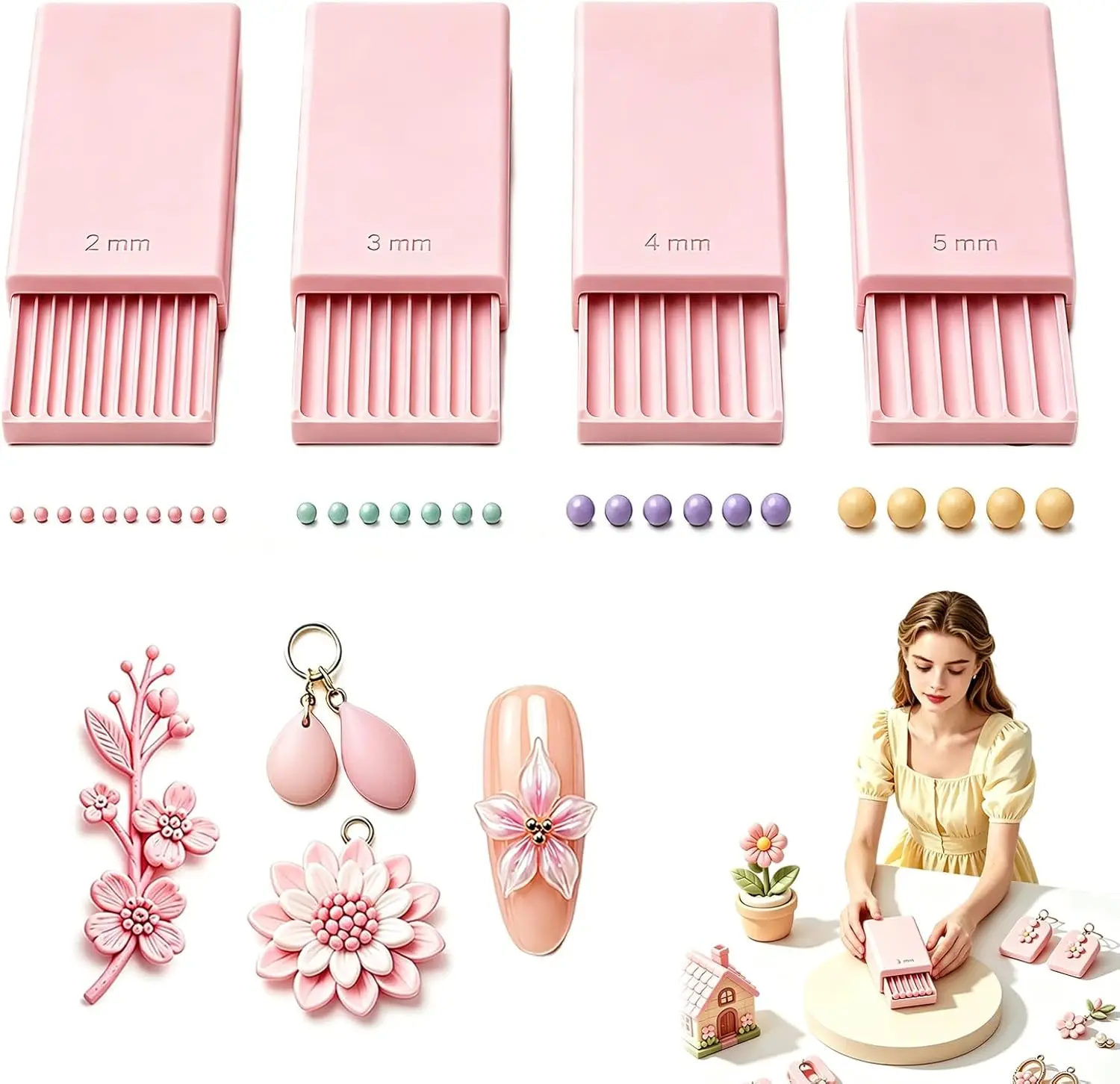 3D Print Clay Gel Ball Maker Tool,Nail Art Bead Roller for 3D Gel Flower | Polymer Clay Roller 2mm 3mm 4mm 5mm Sphere Shaper Rol