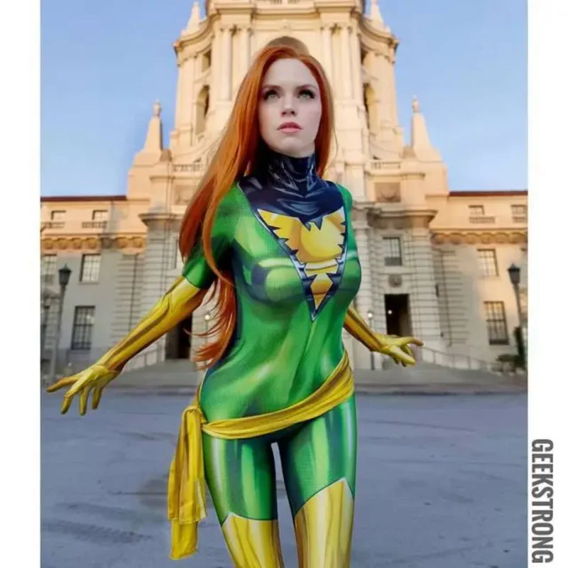 Green Jean Grey Cosplay Costume Zentai Suit Girls Woman Female Dark Phoenix Bodysuits Halloween Kids Adults Jumpsuits