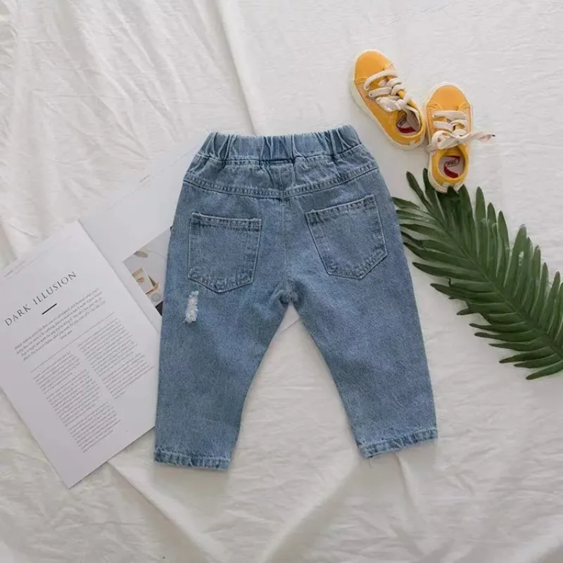 UNITIM Kids Boys Jeans Cotton Hole Children Boys Denim Pants Loose Casual Elastic Waist 2-6Y Baby Boys Trousers Spring Boy Pants