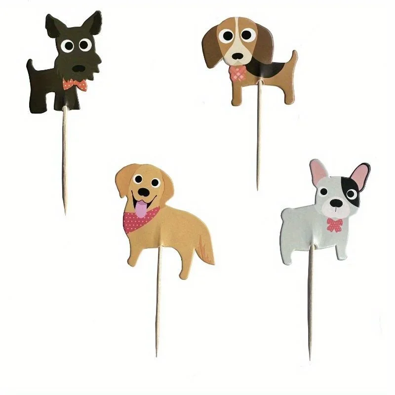 24Pcs Dog Face Cupcake Toppers Dog Cake Topper Puppy Birthday Garland Pet Theme Party Cake Decorations Supplies