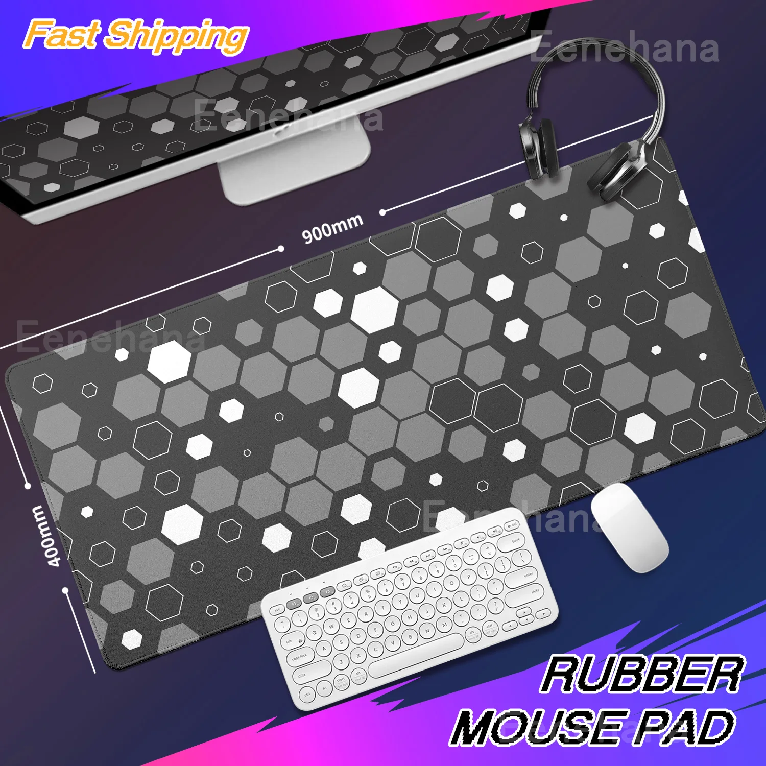 

Anime Hexagonal Honeycomb Mouse Pad PC Cabinet Pad Black White Keyboard Deskmat Rubber Laptop Large Mousepad Gaming Accessories