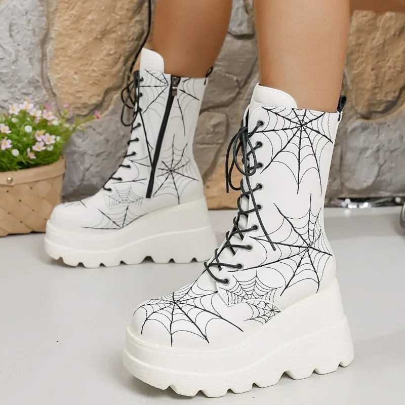 

Fall New Fashion Round Toe Platform Side Zip Front Lace-Up Anti-Slip Wear-Resistant Short Thigh Single Boot