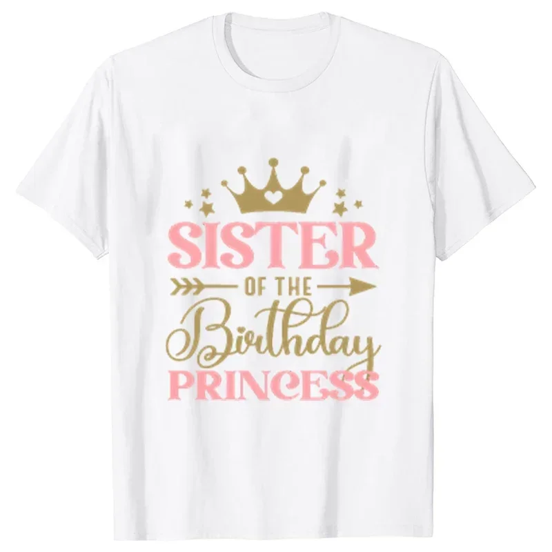 Birthday Princess T-shirt DAD MOM Uncle Aunt Family Gathering Tops Girls Birthday Party Tshirt Short Sleeve Black White Tee