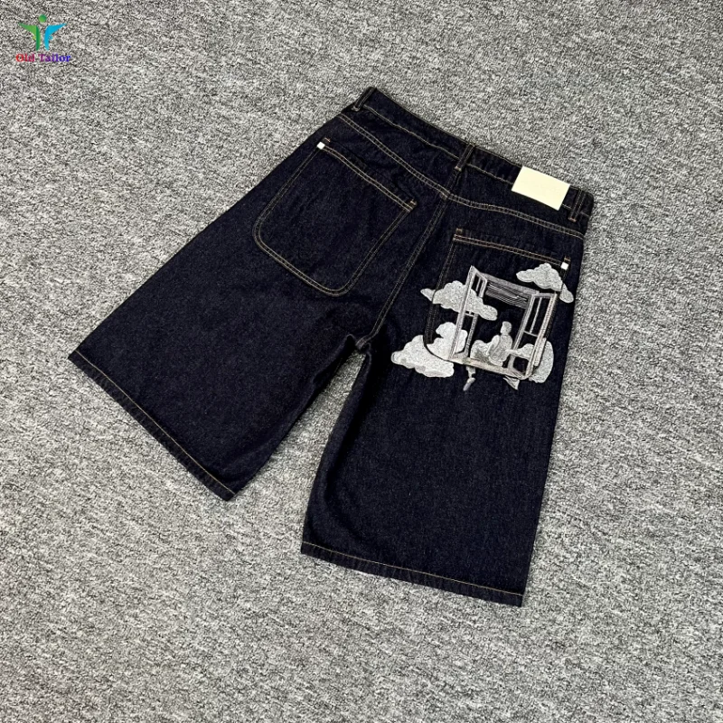 

Derschutze High-Quality Summer Cloud Embroidered Denim Shorts Trendy Men's Women's Casual Breeches