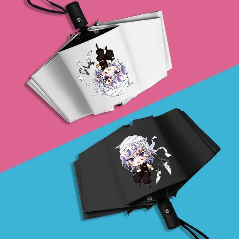 Black White,Kimetsu no Yaiba,Demon Slayer,Anime,Windproof Anti-UV,Automatic Rain Compact Umbrella for Woman Man