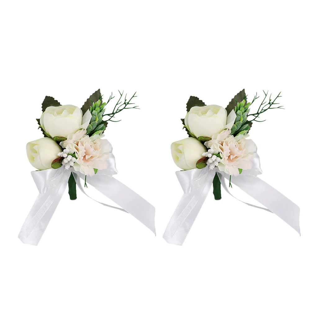 

2 Pcs Corsage Simulation Rose Bride Flower Brooch Bridal Clothing Wedding Groom Breastpins