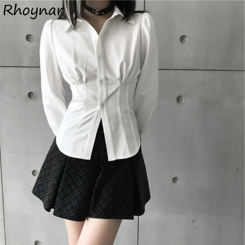 Long Sleeve Shirts Women Korean Style Fashion Casual Slimming Solid Simple All-match Spring Sweet Spicy Girls College JK Chic