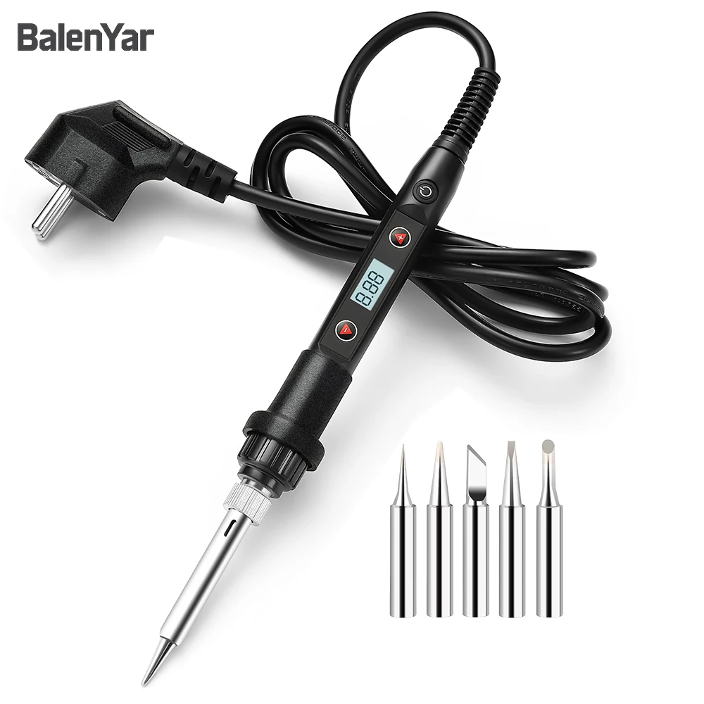 BalenYar 80W soldering iron kit, temperature control 180-520 ° C, with 5 soldering iron tips, in compliance with EU standards