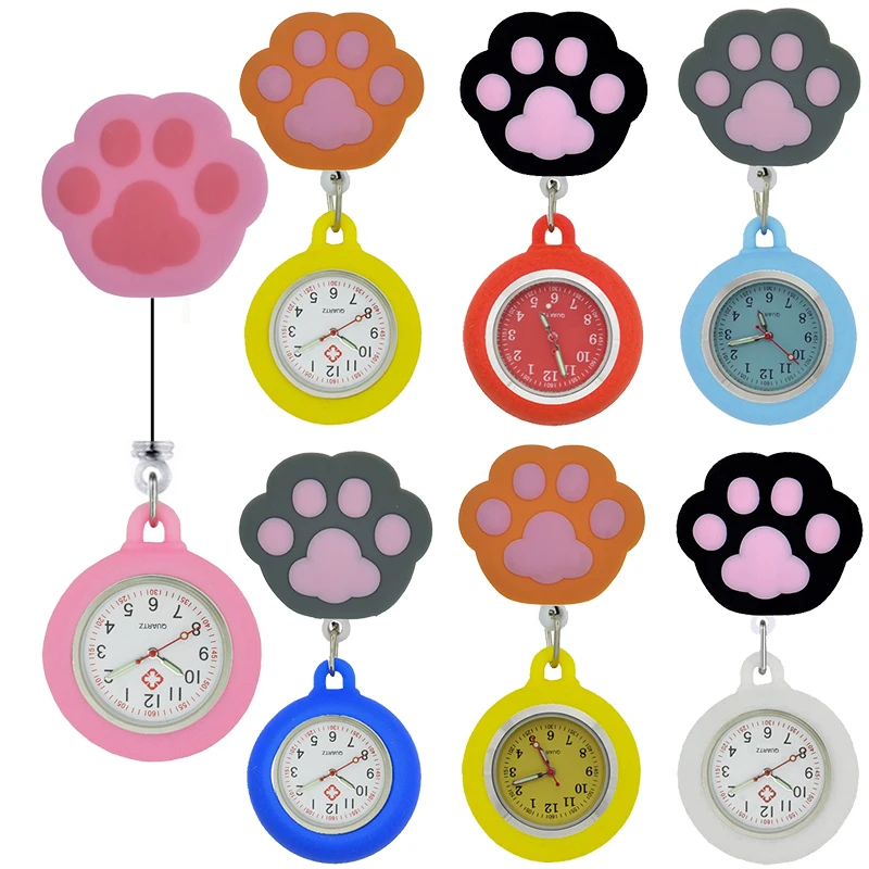 YIJIA Retractable Badge Reel Cute Cartoon Cat Pad Pocket Nurse Watch for Medical Workers with Silicone Case