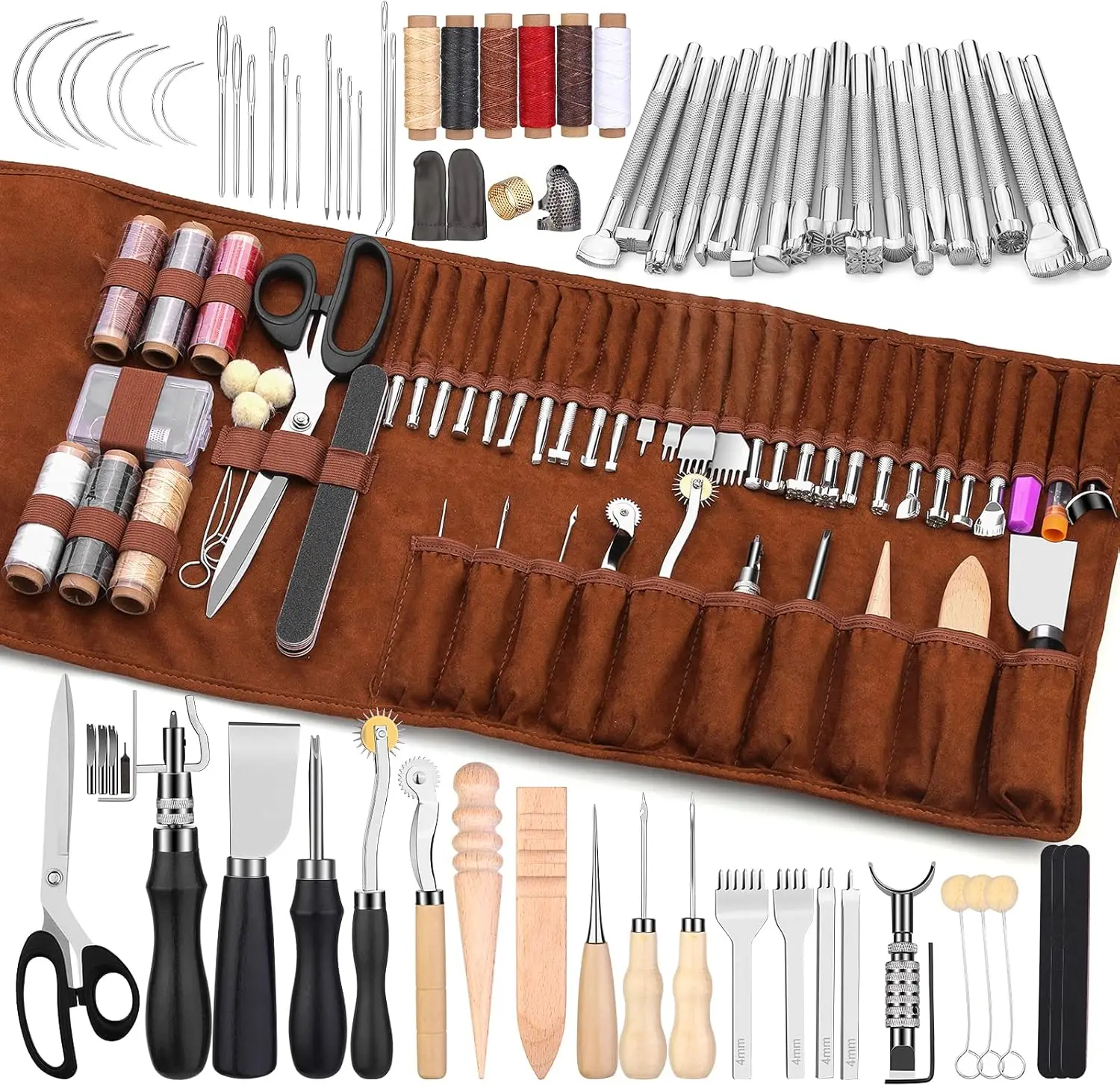 Professional Leather Craft Tool Kit with 72PCS Tools for Carving, Stamping, Sewing & DIY Projects