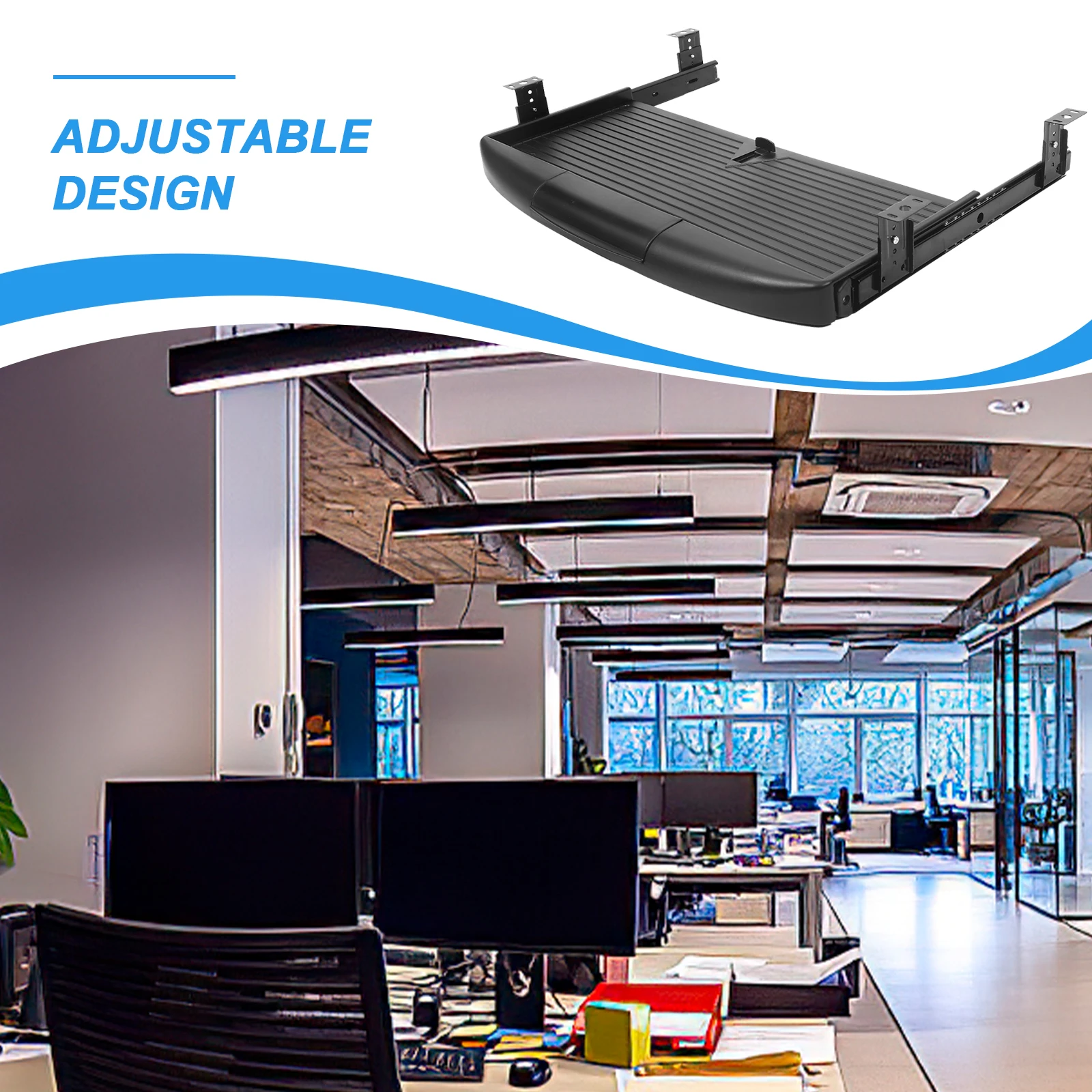 Keyboard Tray Double Layer Drawer Slide Out Adjustable Keyboard Guide Rail Under Desk Storage Platform Silent Slide Rail