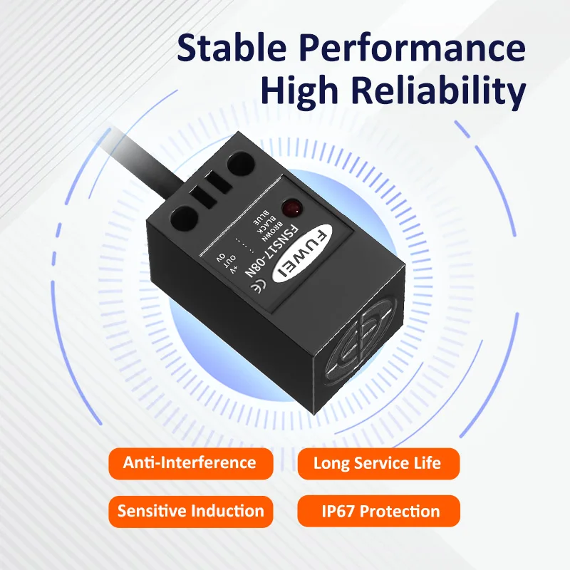 FSNS17Square Shape Inductive Proximity Switch Series Limit Three Wire DC 24V Metal Induction Waterproof Oil Resistant Sensor