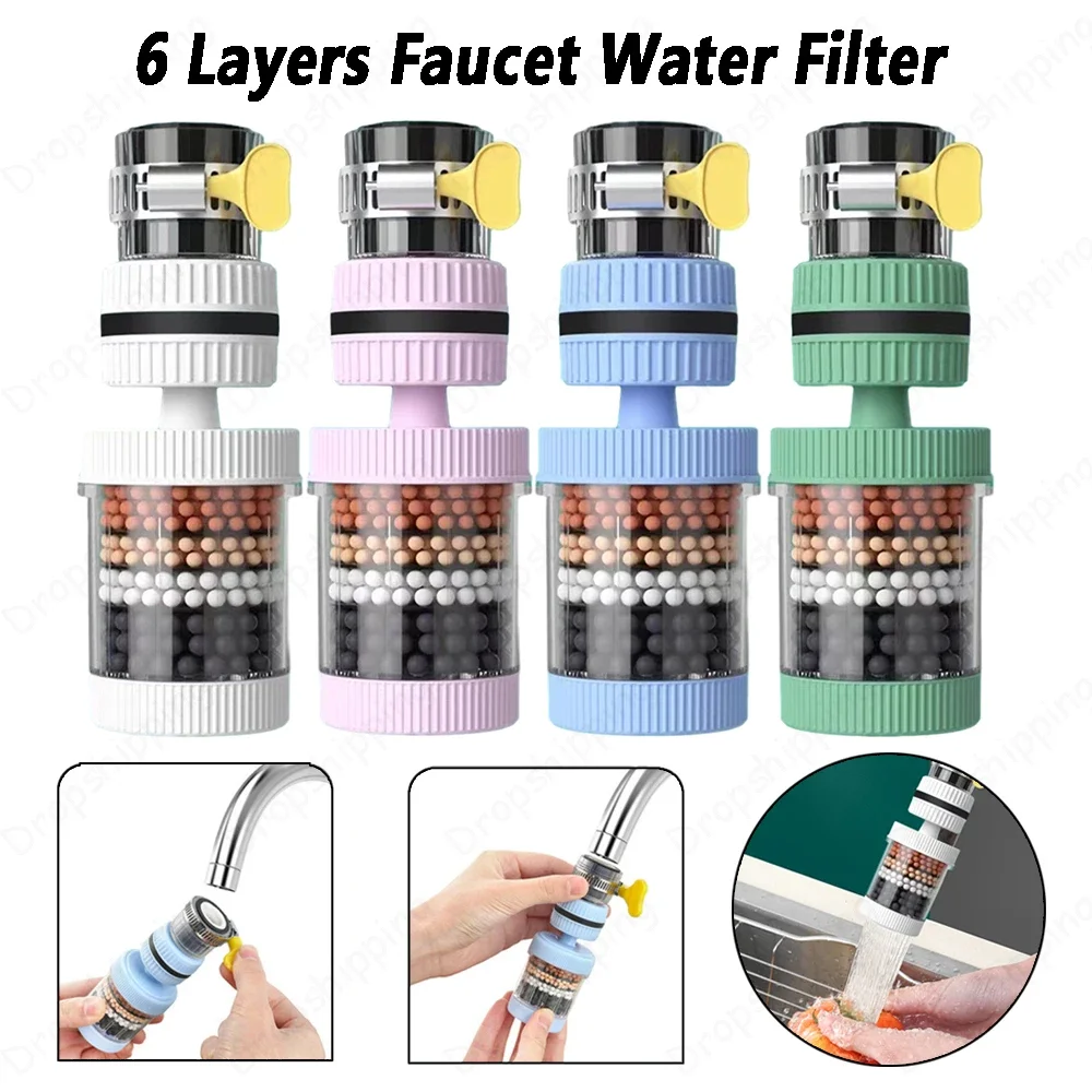 Purificador de grifo de 6 capas, filtro Universal para grifo, a prueba de salpicaduras, rotación de 360 grados, ahorro de agua, burbujeador para el hogar, cocina y baño