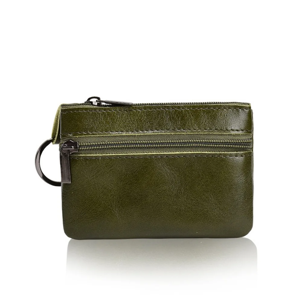 Unisex Leather Mini Coin Purse Handmade First Layer Cowhide Zipper Small Wallet Portable Key Case Short Handbag