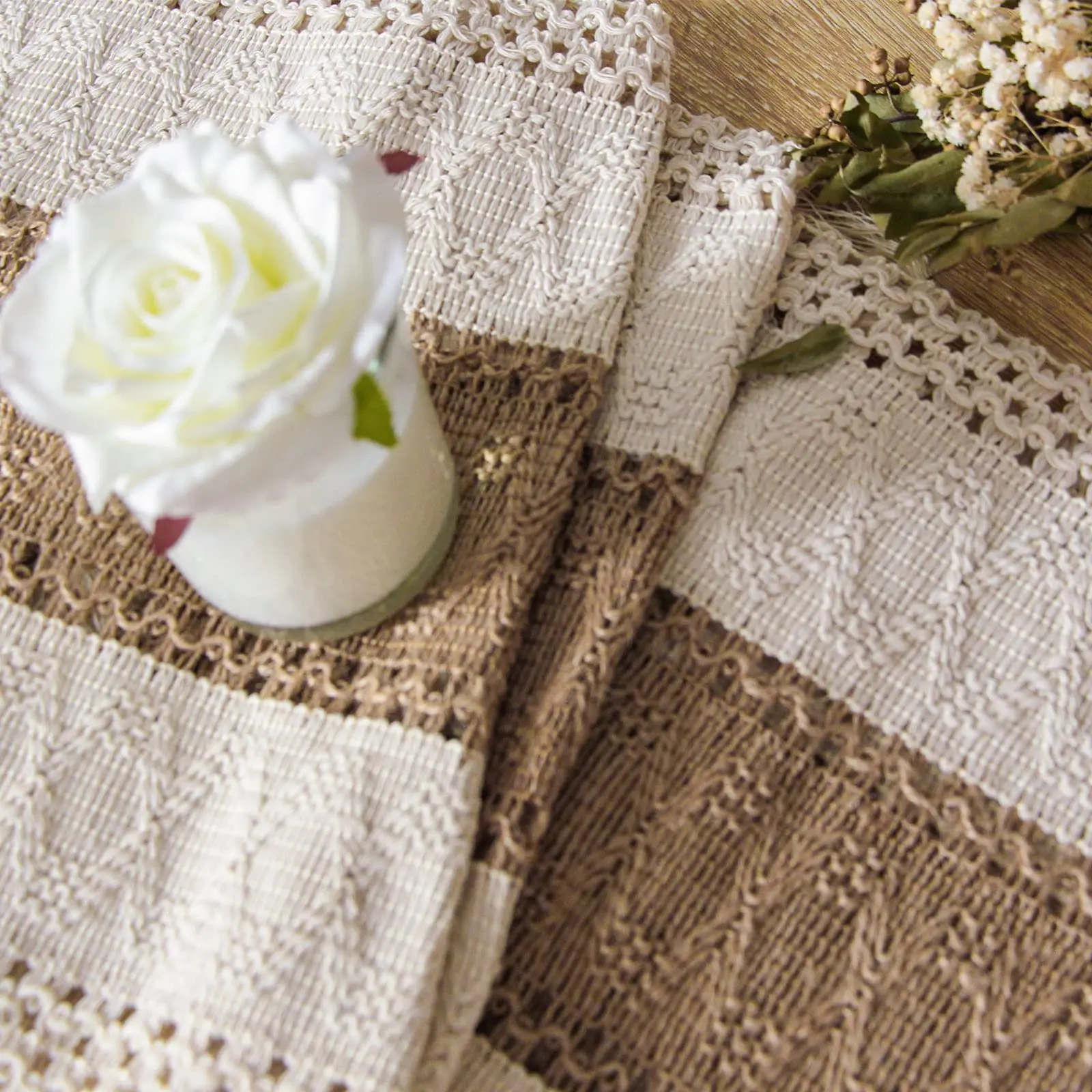 Boho Table Runner for Home Decor Macrame Cream & Brown Farmhouse Table Runner with Tassels for Bohemian Dining Bedroom Decor