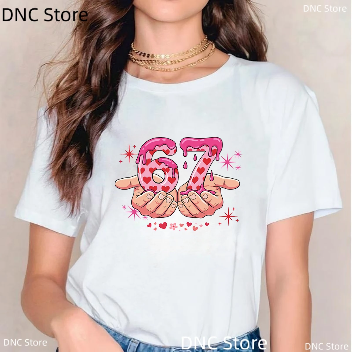 Valentine's Day Six Seven 6 7 Meme Gen Alpha Slang 6 7 Hands T-Shirt Women Funny Number 67 Design Womens Short sleeved Shirt Top