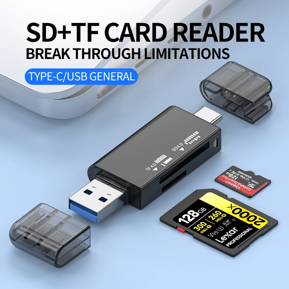 Elough USB 3.0 Card Reader SD/TF4.0 Dual Card Reading Type-C Card Reader High-speed Transfer for iphone15-17 Samsung tablet