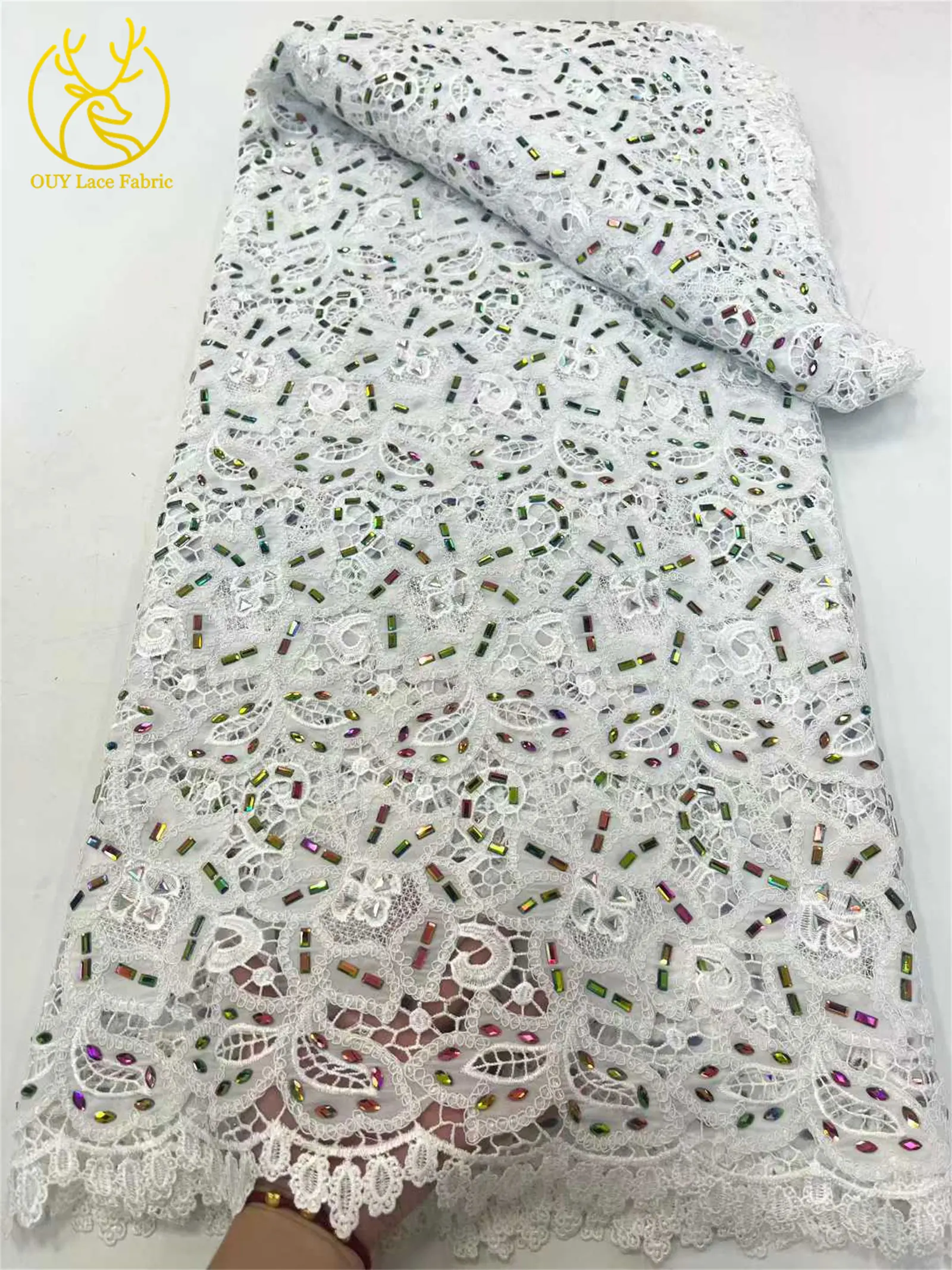 Yellow African Large Jewel Guipure Embroidered Lace Fabric 2025 Luxury Nigerian Rope Lace Fabric Ladies Dinner Dress Sewing