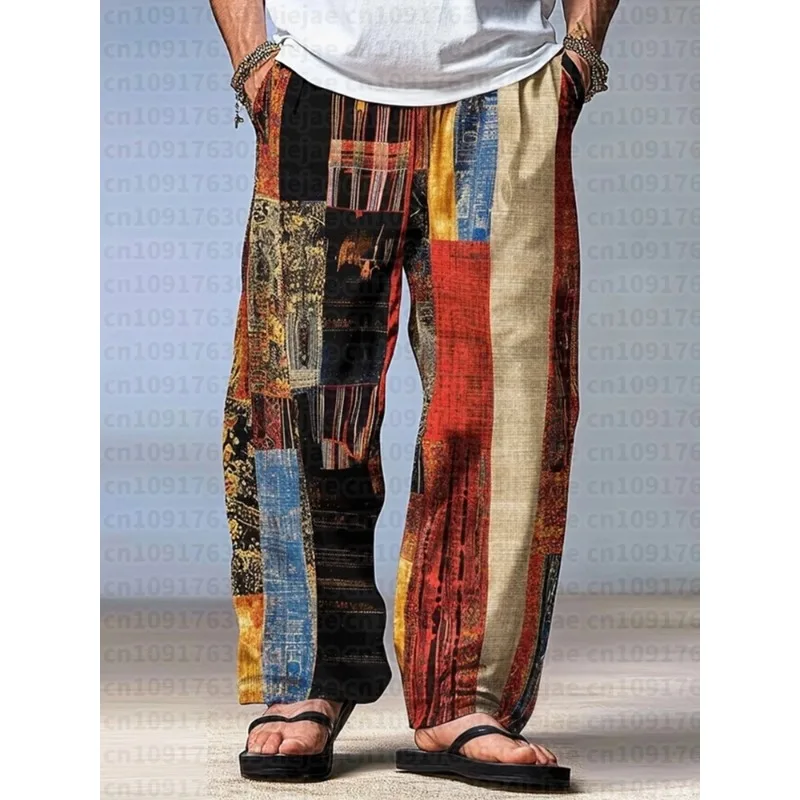 Pantalons longs pour hommes et enfants, pantalons de plage extensibles, imprimés en 3D, à rayures, à motifs géométriques, confortables, décontractés, pour l'été
