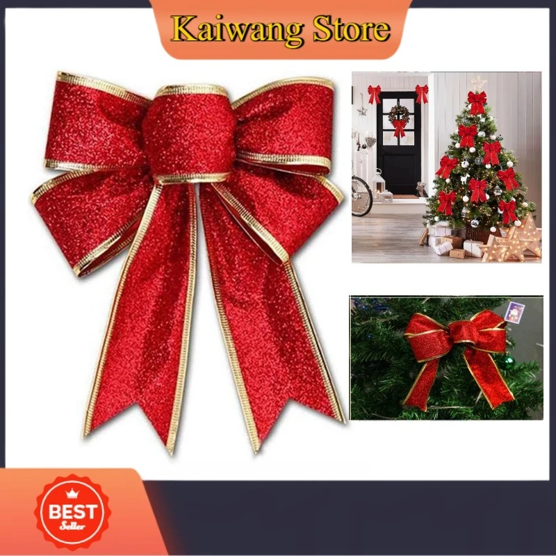 عيد الميلاد Bowknots كبيرة لطيف كبير التألق الأحمر الانحناء شجرة عيد الميلاد الديكور الحرفية لوازم شجرة الديكور القوس الحلي #1