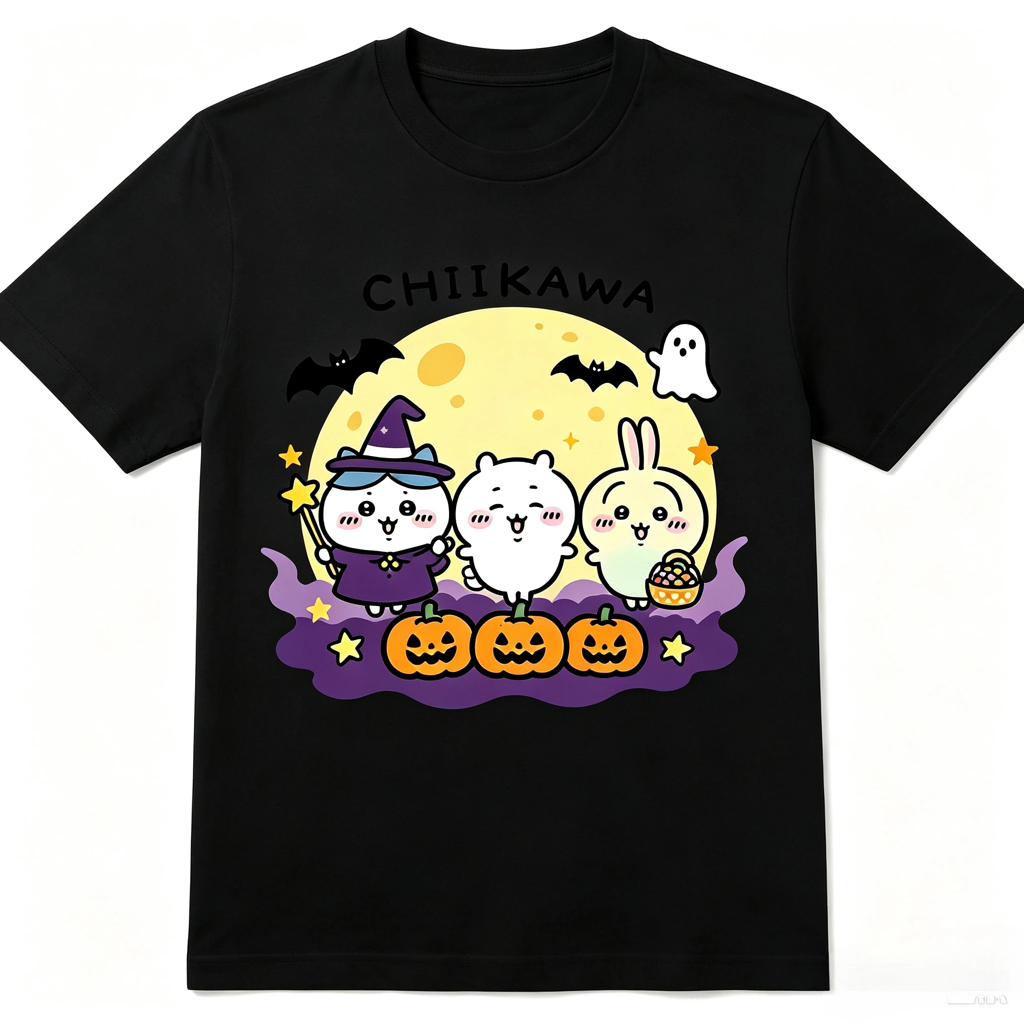 Chiikawa Halloween Pumpkin Witch Graphic T‑Shirt Short‑Sleeve Casual Top For Spooky Season Anime Fan Holiday Party Daily Wear