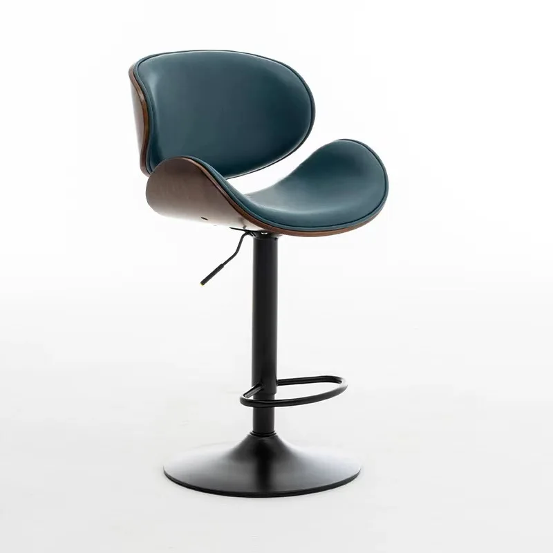 

Industrial-Style Luxury Leather Bar Stool Modern High Chair High Desk Wood Metal Accessible Home Front Desk Island Cashier