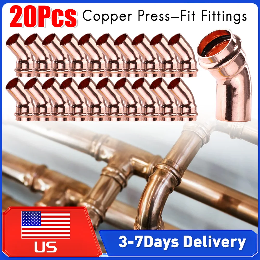 

45-Degree Street Elbow Leakproof Copper Tubing V-Elbow Fittings Multi-Purpose Home Plumbing Accessories