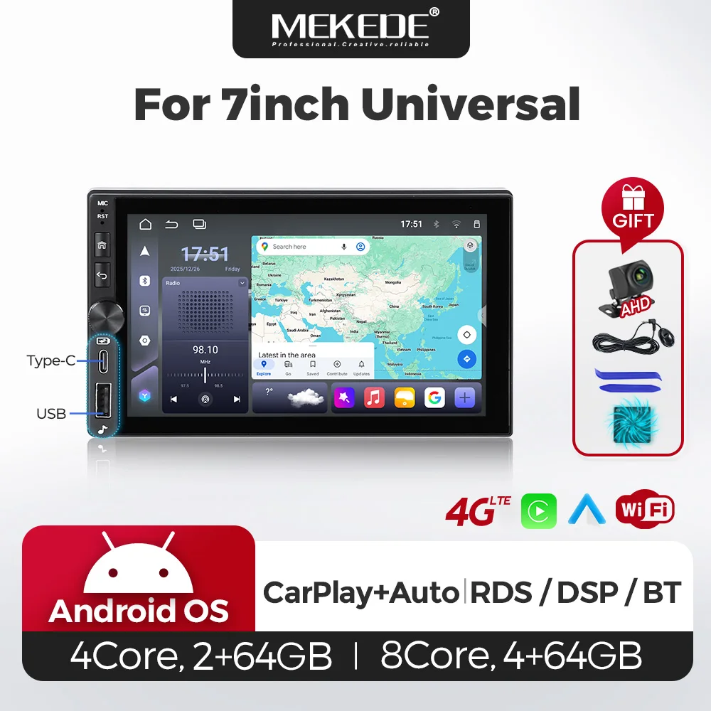 Universelles 2DIN 7 Zoll Auto-Multimedia-Videoplayer CarPlay Android Auto Touchscreen FM Autoradio USB-Drehknopf Radio Stereo-Haupteinheit