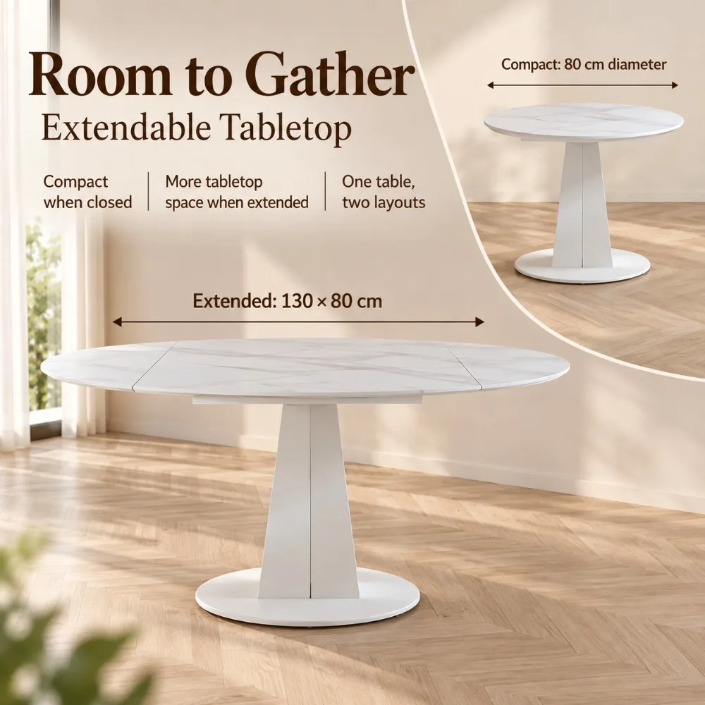 Cream Style Round Slate Dining Table French Modern Folding Kitchen Table for Small Apartment