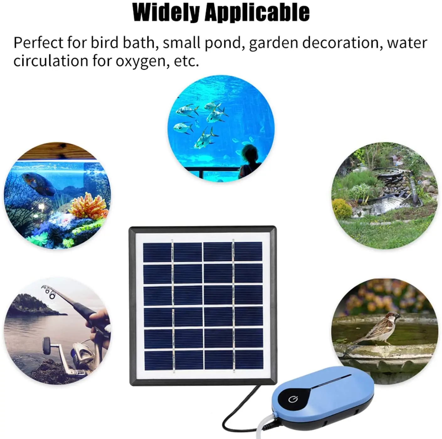 Solar Air Pump Kit Battery Spare with Air Hose and Bubble Stone Pond Aerator Bubble Oxygenator Aquaponics Fish Tank
