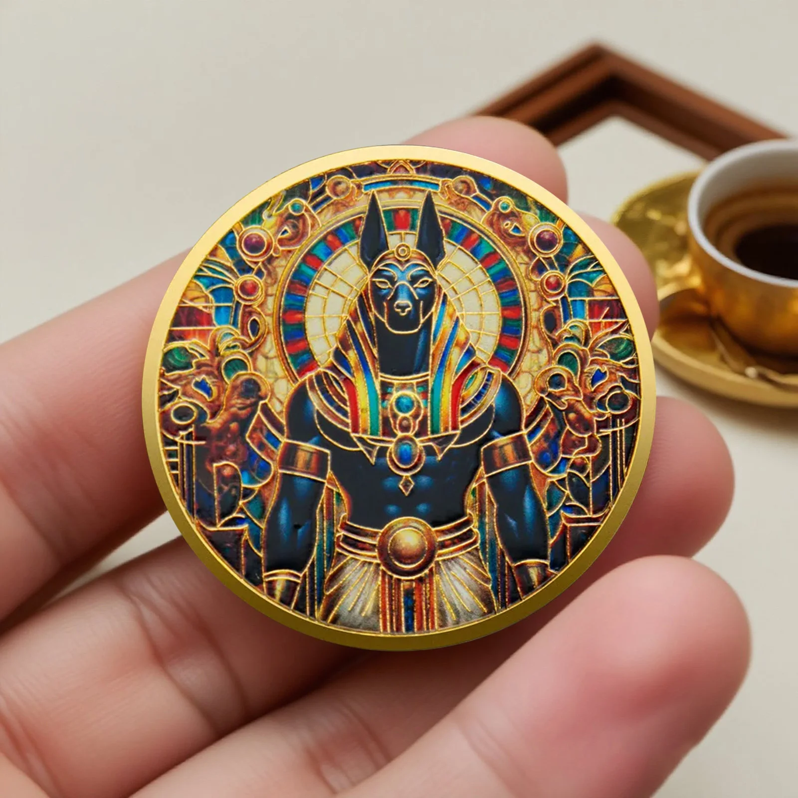Gold Plated Dog Head God Nubis Souvenir Coin Ancient Egyptian Guardian of The Dead Collectible Coin 5