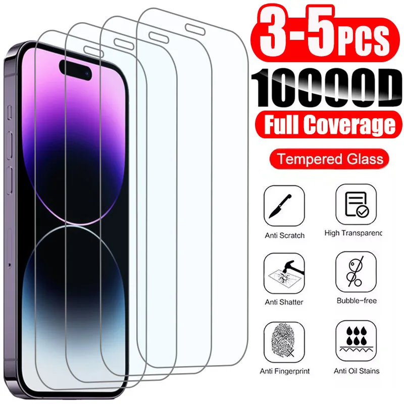 3-5pcs Tempered Protective Glass For iPhone 14 13 12 11 Pro Max Mini Screen Protector On iPhone 14 Plus X XR XS 7 8 6 5 SE Glass