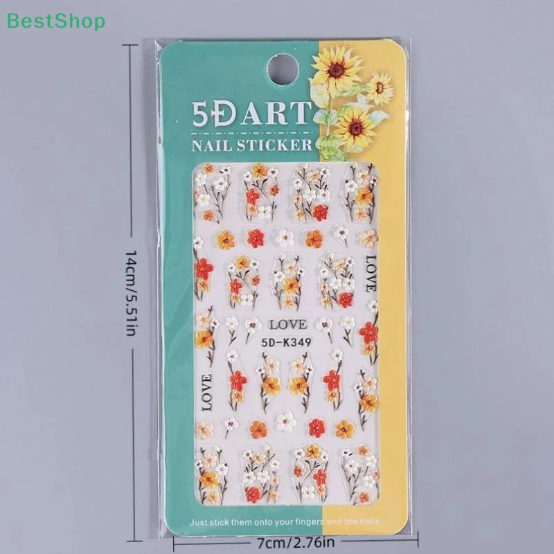 ★ ★ ★ الملونة 5D زهرة تنقش ملصقات الأظافر تصاميم الأزهار الطازجة خمسة البتلة زهرة ذاتية اللصق لتقوم بها بنفسك مسمار ملصقات فنية